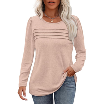 Trendy Plissé Long Sleeve Tunic Top - Sarah