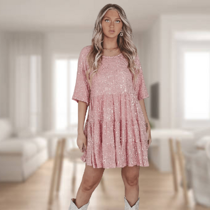 Eva | Shimmering babydoll casual dress with swinging cut