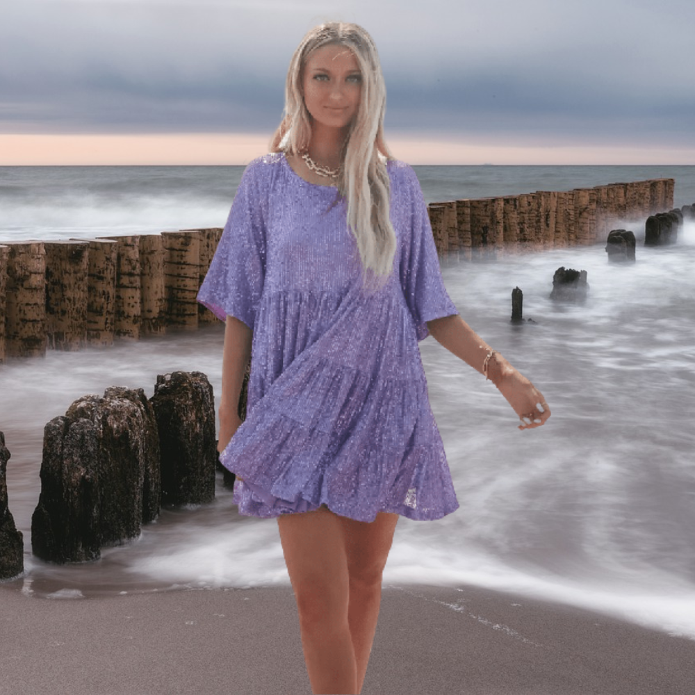 Eva | Shimmering babydoll casual dress with swinging cut