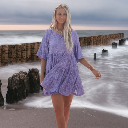 Eva | Shimmering babydoll casual dress with swinging cut