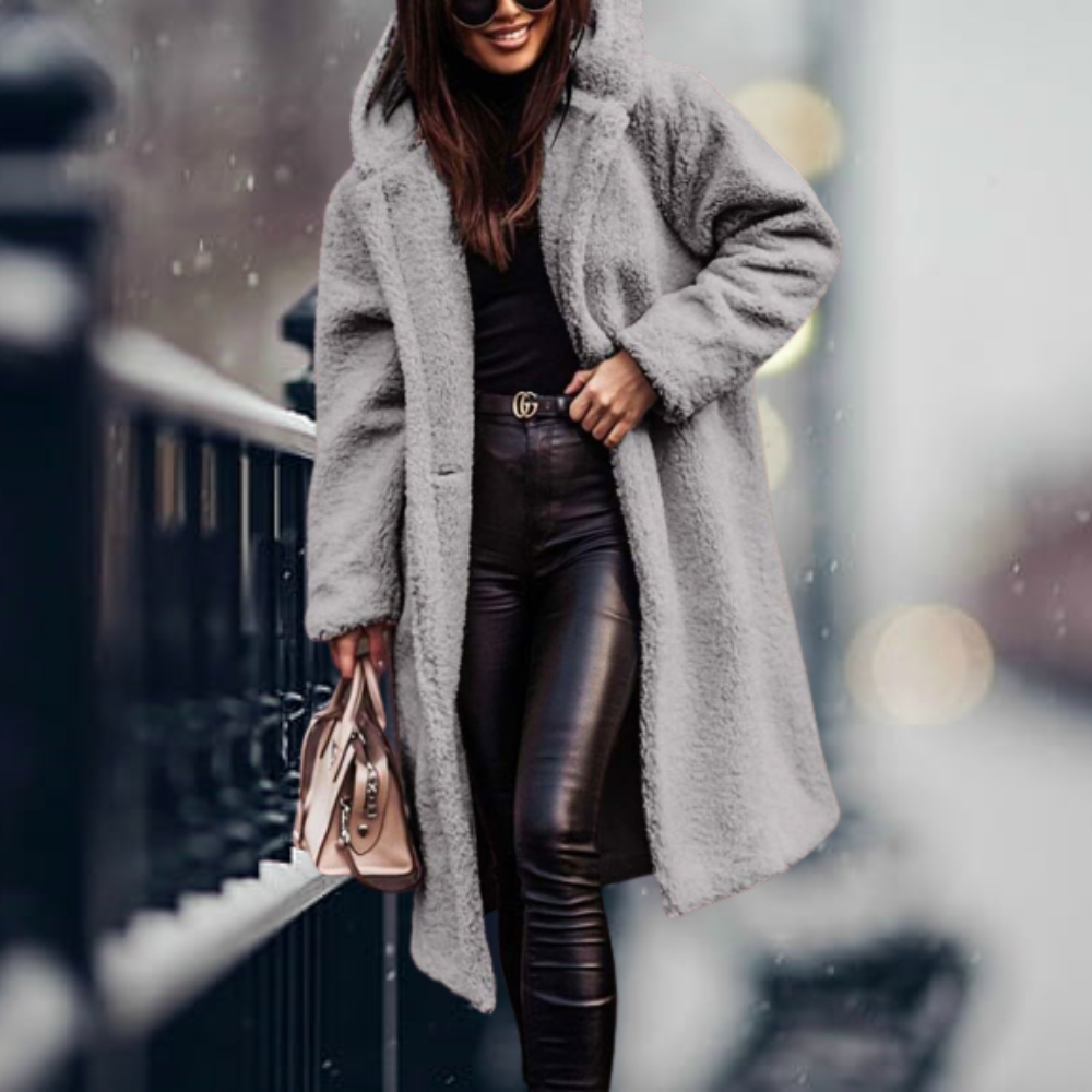 Cozy and elegant faux fur hooded jacket - Irma