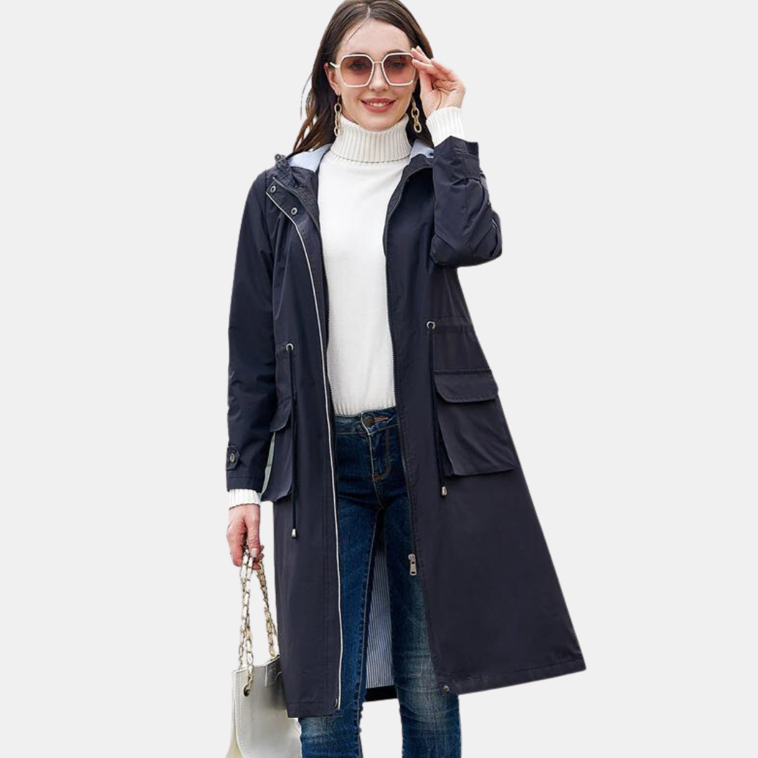 Long trench coat with hood for women