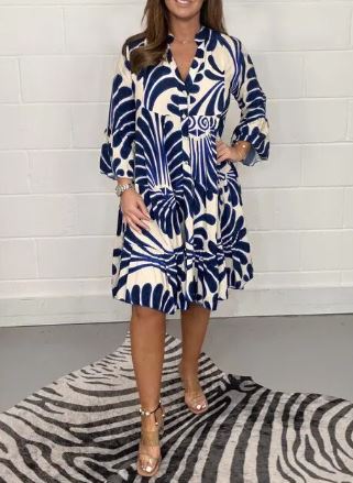 Susanna - Half-length dress with print and flared sleeves