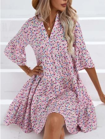 Susanna - Half-length dress with print and flared sleeves