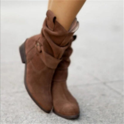 Olesya Boots | Stylish Suede Low Boots with Buckle