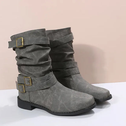 Ryzza Boots | Mid-Calf Boots with Buckle Straps