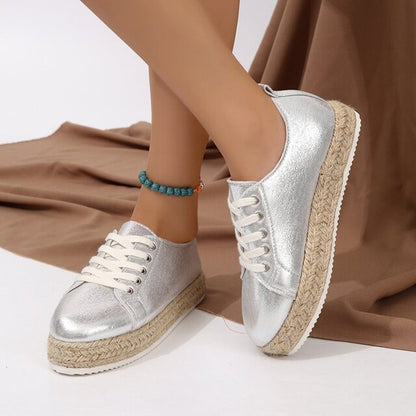 Metallic espadrille lace-ups