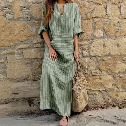 Stella - Striped dress in cotton and linen