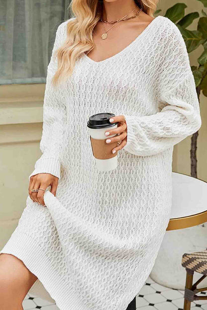 An elegant sweater dress with a spectacular V-neck for chic outfits