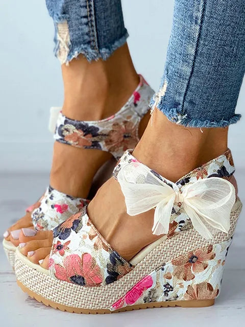 Open-toe floral bow sandals - Ruthie