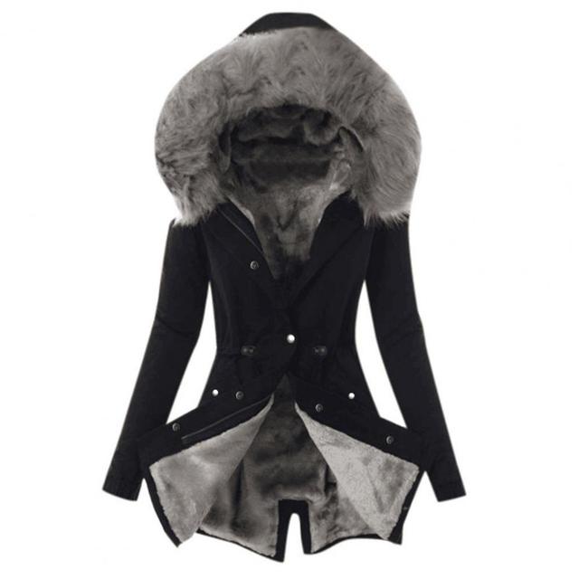 Warm thick rain jacket with faux fur hood and adjustable waistband for women | Ideal for fall/winter