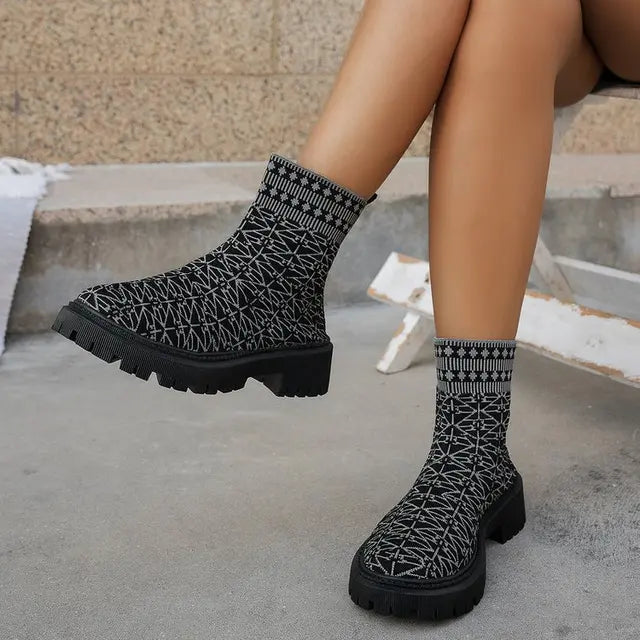 Quennell Boots | Cozy Knit Ankle Boots with Chunky Sole