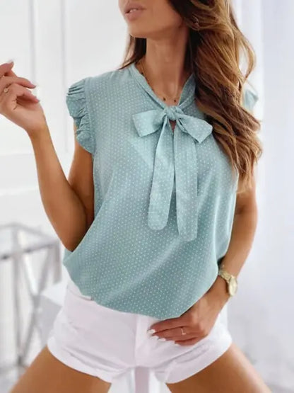 BEA | Summer Sleeveless Blouse Polka Dot, Ruffles, Bow