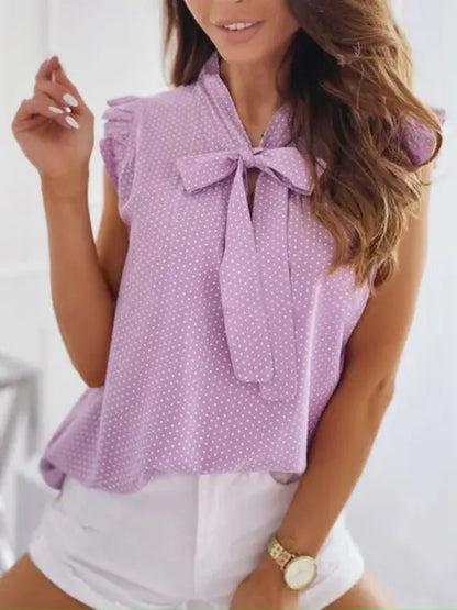 BEA | Summer Sleeveless Blouse Polka Dot, Ruffles, Bow