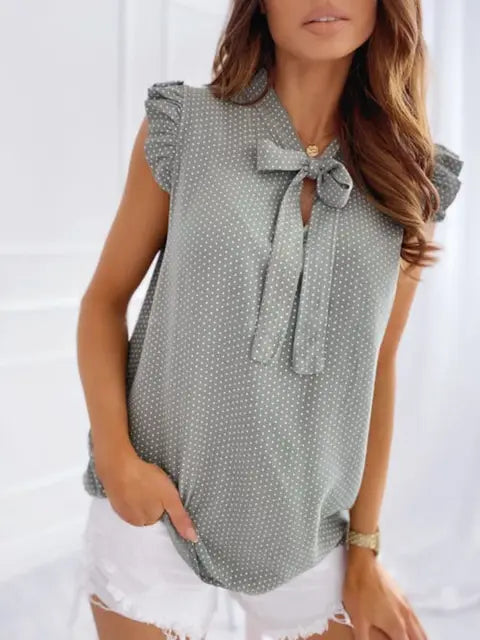 BEA | Summer Sleeveless Blouse Polka Dot, Ruffles, Bow