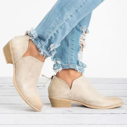 Qayyima Boots | Low Heel Slip-On Suede Boots