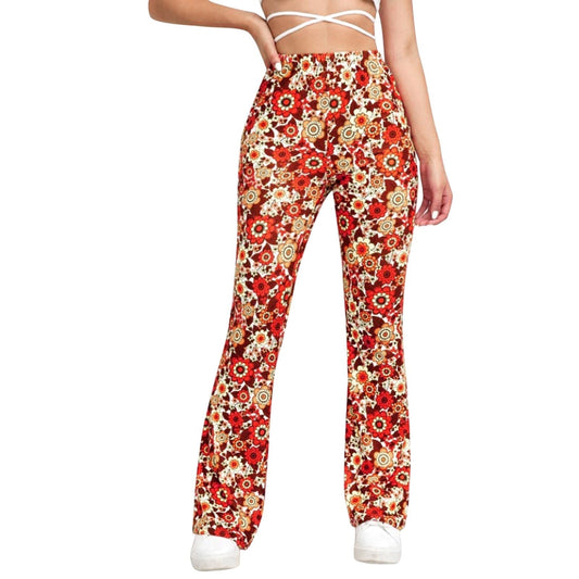 Céleste - Floral flared pants with elastic waistband for women