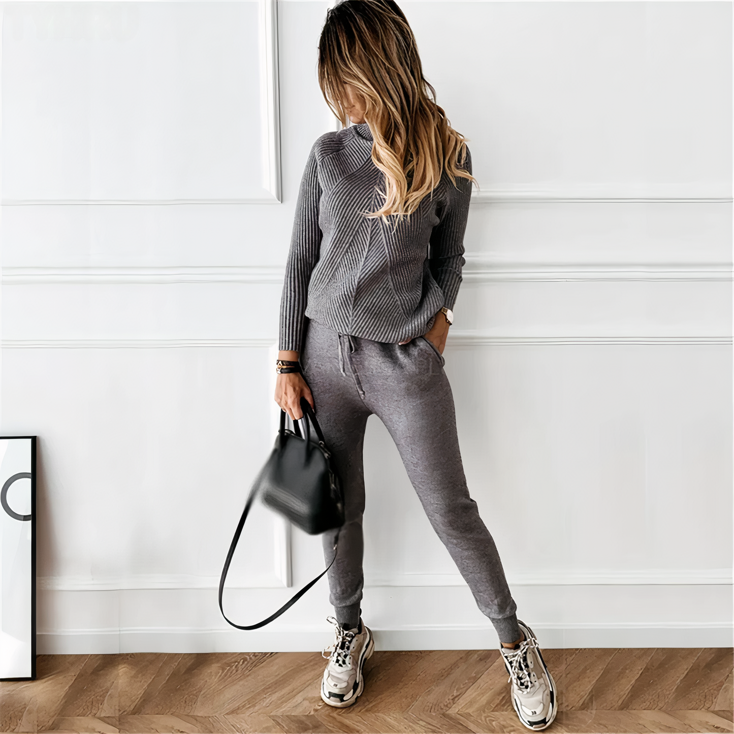 Striped turtleneck sweater and elasticated trousers set - Yvette