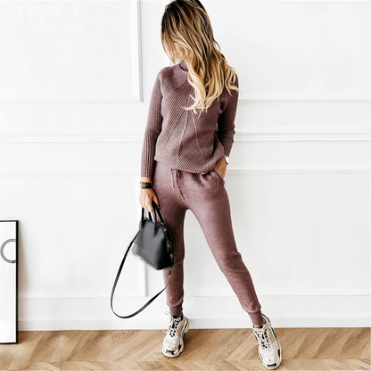 Striped turtleneck sweater and elasticated trousers set - Yvette