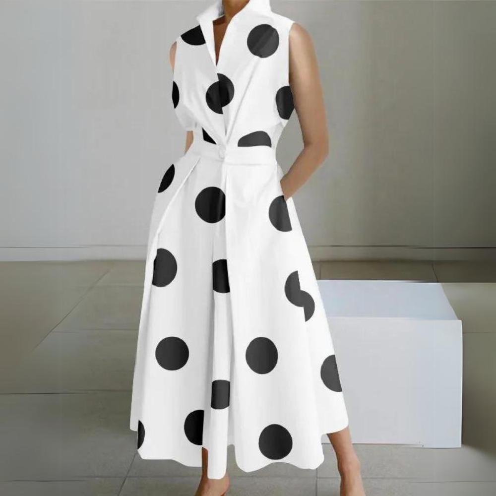 Zelda - Sleeveless Polka-dot Midi Dress