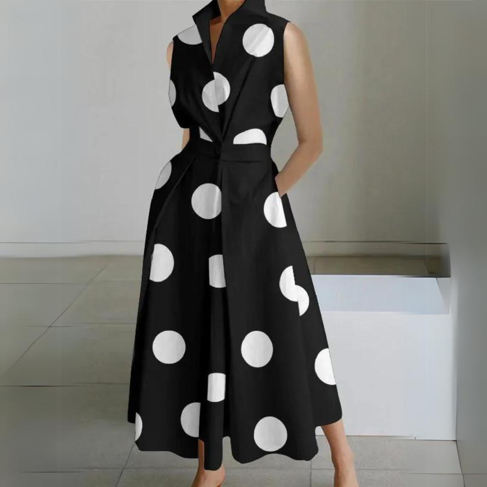 Zelda - Sleeveless Polka-dot Midi Dress