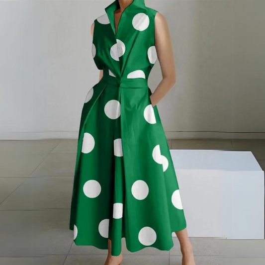 Zelda - Sleeveless Polka-dot Midi Dress