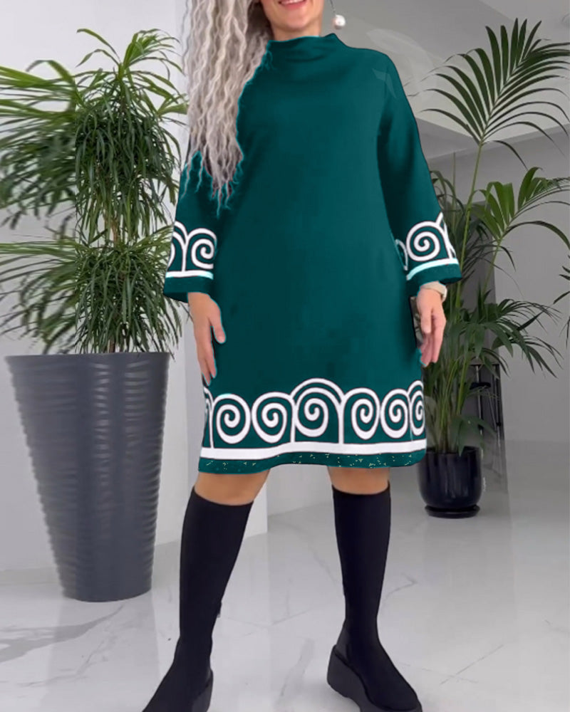 A-line Dress - Simple - Printed, 5% Spandex, 95% Polyester - Perfect for Fall and Winter