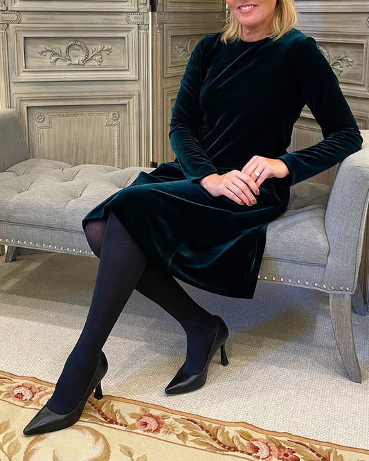 A-line Dress - Simple - Velvet, Knee Length, Long Sleeve - Perfect for Fall and Winter