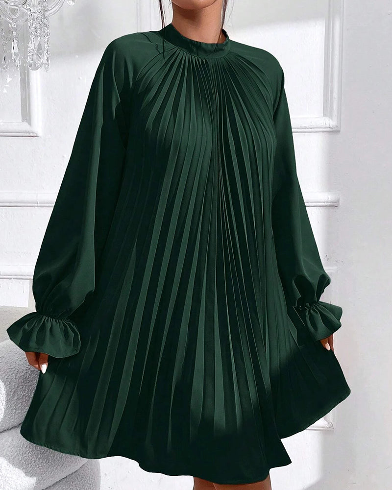 A-line Dress - Elegant - Cotton Blend, Long Balloon Sleeves - Ideal for Fall and Winter