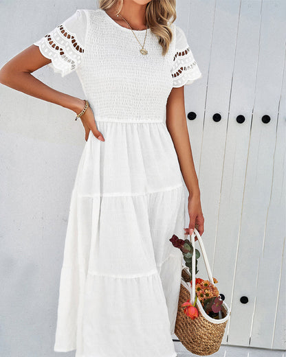 A-line Midi Dress - Informal - Cotton Blend with Lace - Perfect for Spring and Summer