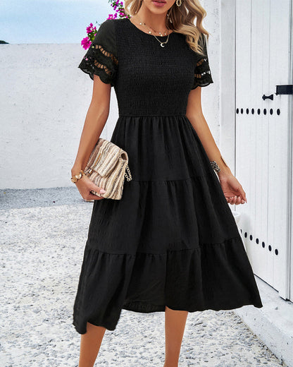 A-line Midi Dress - Informal - Cotton Blend with Lace - Perfect for Spring and Summer