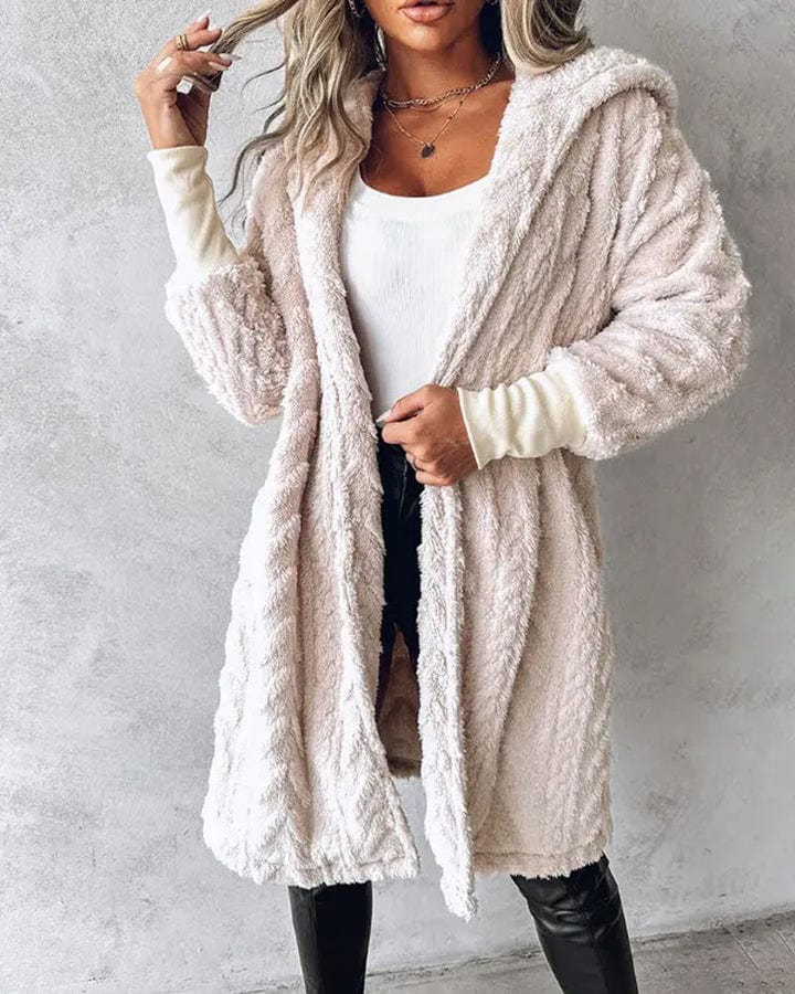 Beige hooded coat for women