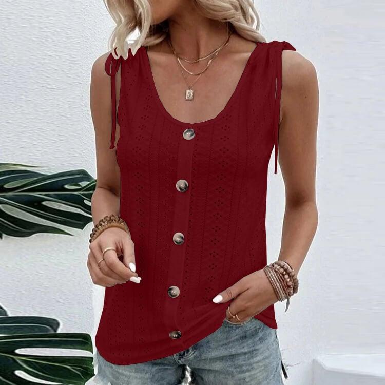 Stylish Ladies Top with Buttons and Cutouts