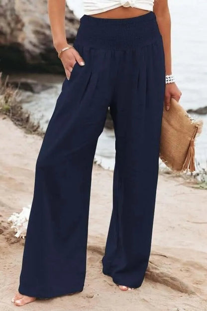 Casual Wide Trousers - Cotton-Linen Blend - Lightweight and Breathable - Perfect for Summer Outings