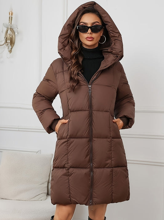 Casual warm mid-length puffer jacket with hood for women | Ideal for fall/winter