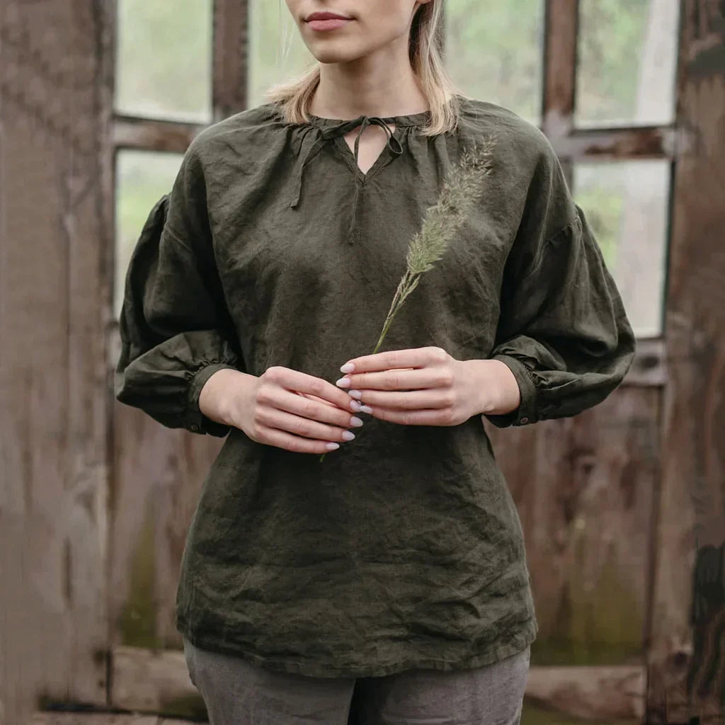 Jazmy - Long-sleeved linen blouse for women