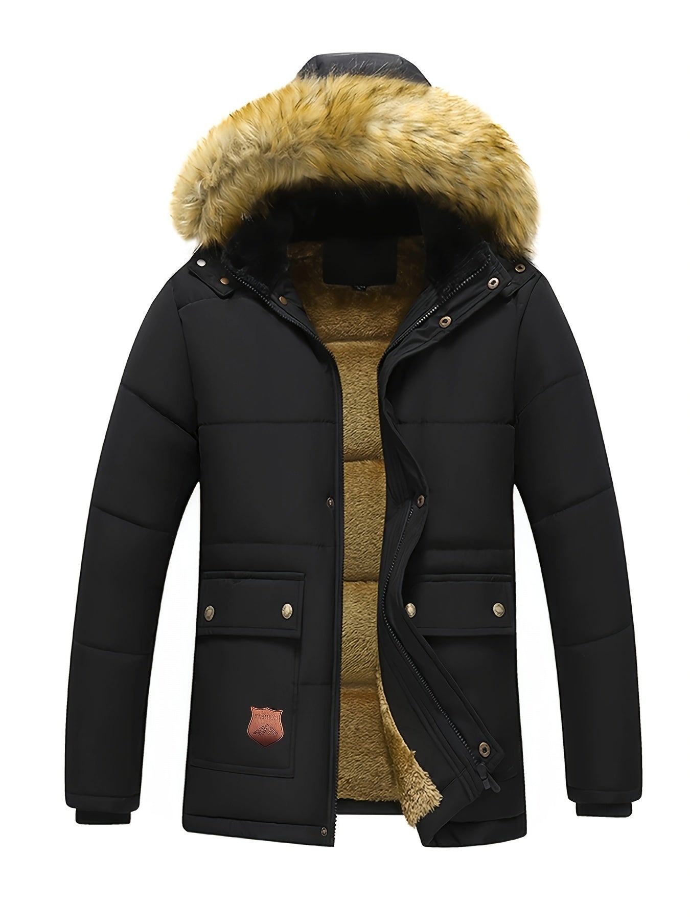 Casual hooded polyester winter jacket with fleece lining for men | Ideal for fall/winter