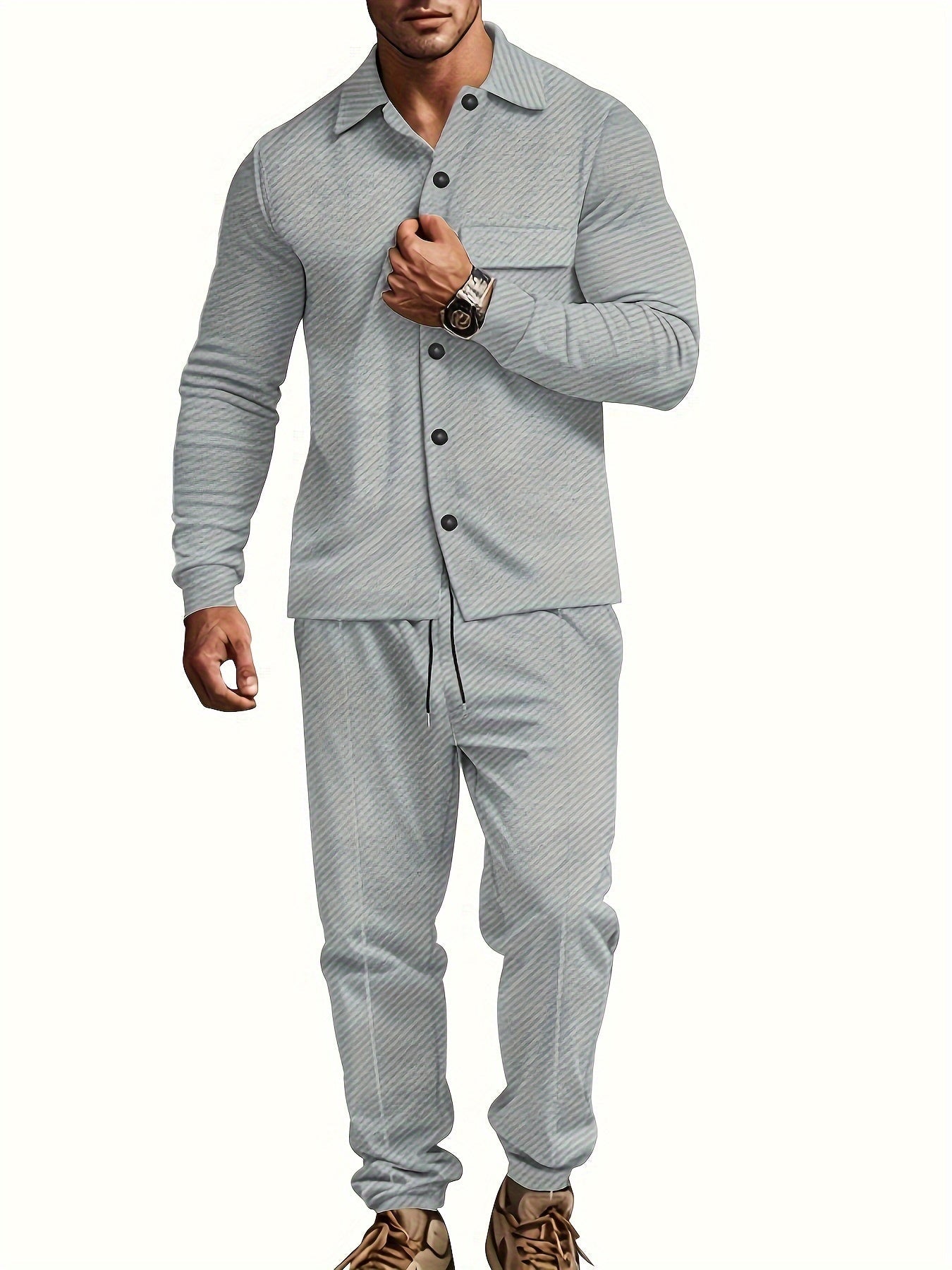 Modern cardigan tracksuit with polyester blend fabric and trousers for men | Perfect for casual days