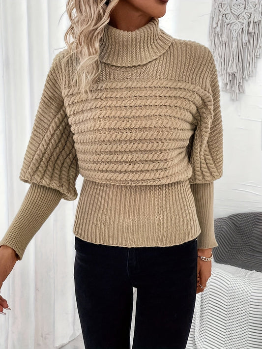 Devine - Casual and Stylish Fall Khaki Knit Sweater with Women's Turtleneck