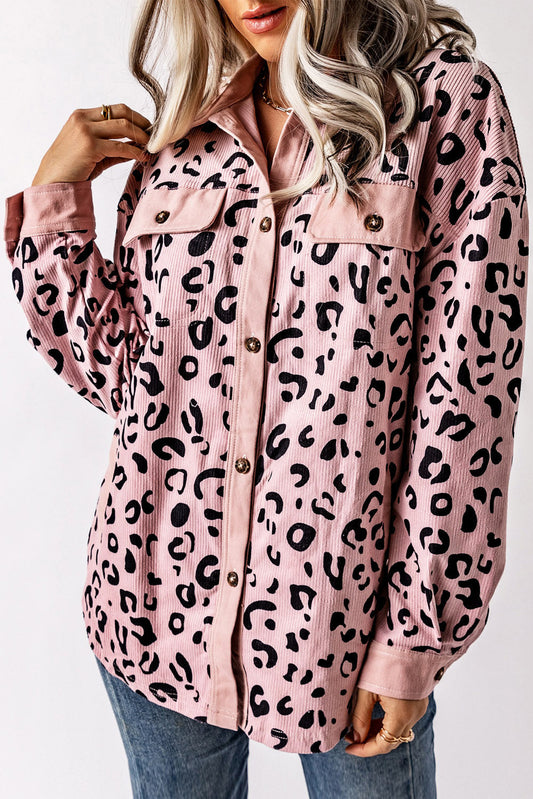 Gerdine | Charming pink corduroy jacket with leopard print