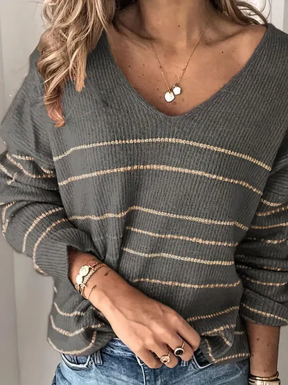 StripeStyle - striped pattern v-neck sweater