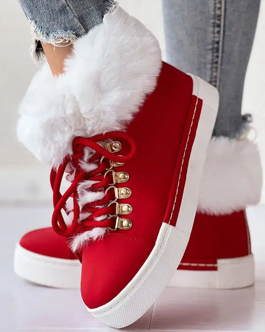 Fuzzy Detail lined ankle boots with laces