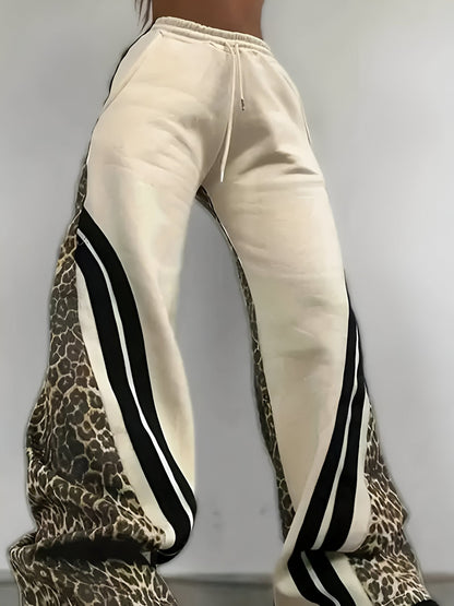 Taissa | Fleece-lined casual pants with leopard print and color-block