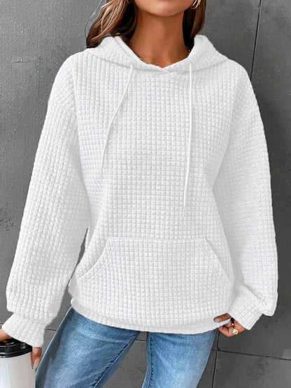 Waffle hoodie with drawstring for women