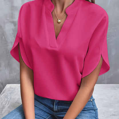 Lotte | Plain blouse with notch lapels and short sleeves