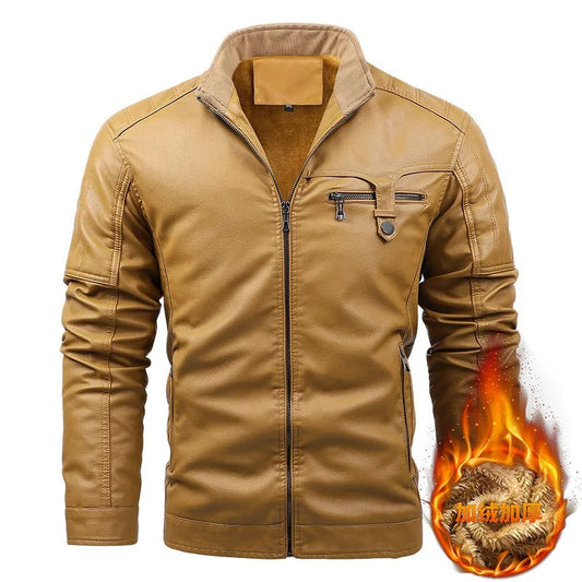 Elegant vegan leather jacket with pockets and collar for men | Ideal for all seasons