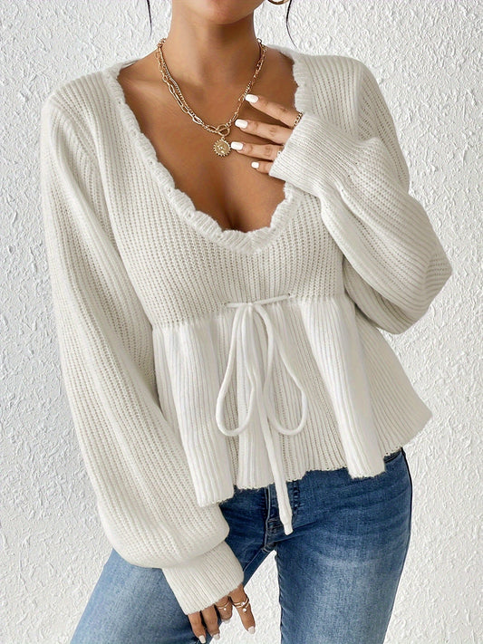 Pullover for women with drawstring and frills at the hem