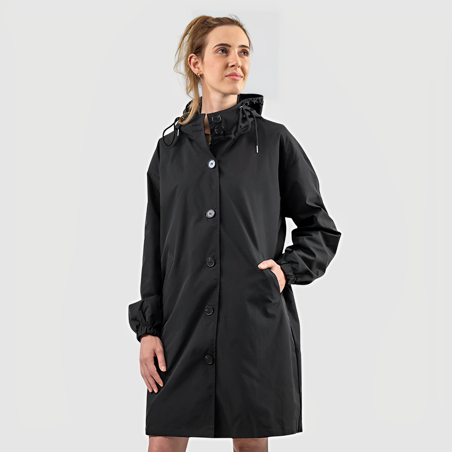 Casual rain jacket with hood and drawstring for women | Ideal for fall/winter