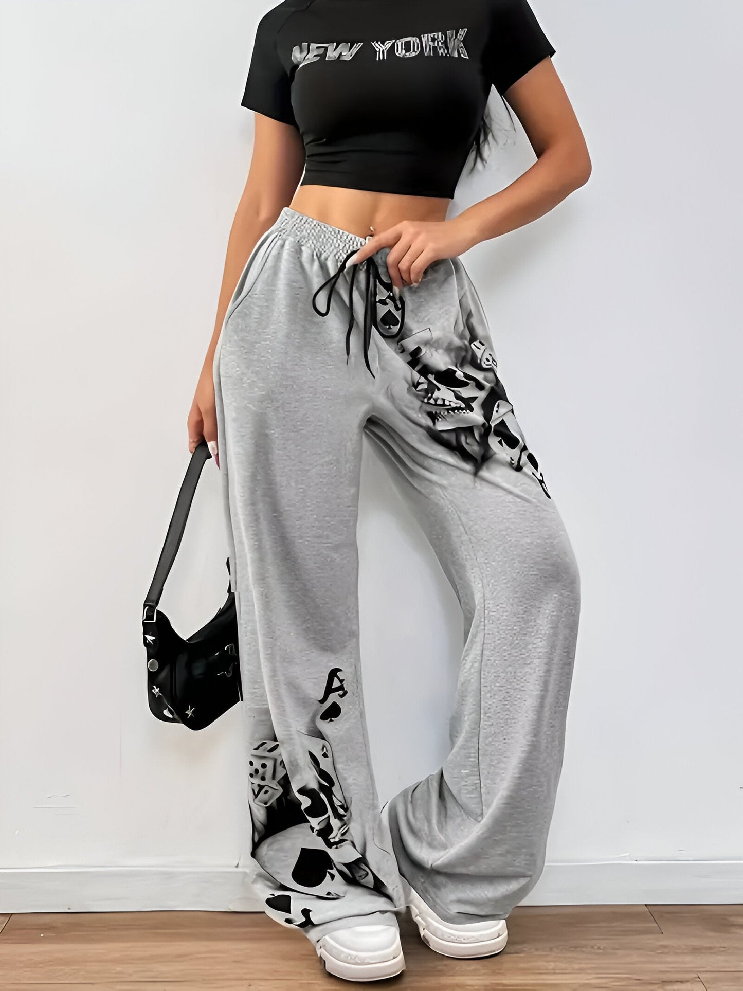 Colette | Casual wide-leg pants with ink smoke pattern