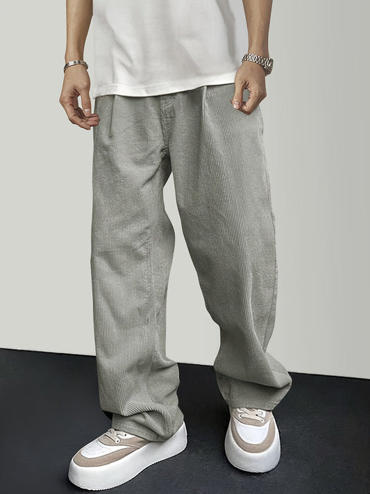 Casual Pants - Solid Color - Polyester Corduroy with Drawstring Closure - Perfect for Weekend Casual